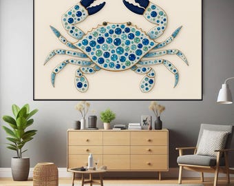 Blue Crab Canvas Wall Art, Beach House Decor, Ocean Underwater Painting, Beach Decor, Nautical Wall Art, Crab Poster, Housewarming Gift