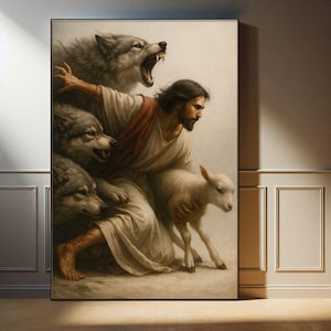 Modern Spiritual Christian Jesus Painting Canvas Wall Art, Catholic Home Decor, Spiritual Housewarming Gifts, Scripture Art, Baptism Gift