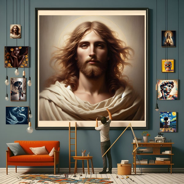 Toile de Jésus, vrai visage de Jésus-Christ, peinture religieuse, oeuvre d'art murale en toile, prête à accrocher, oeuvre d'art murale en toile, impression sur toile gesso, Jésus