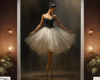 Dark Ballet Dancer Wall Art, Vintage Ballerina Oil Painting, Elegant Ballerina Gift, Dance Studio Decor, Feminine Aesthetic Girly Home Decor