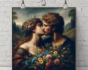 Adam and Eve Canvas Print: Antique Romantic Wall Art for Vintage Decor