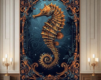 Vintage Seahorse Canvas Wall Art, Mystic Seahorse Art, Ocean Seahorse Art, Seahorse Decor, Beach House Decor, Nautical Home Decor, Ocean Art