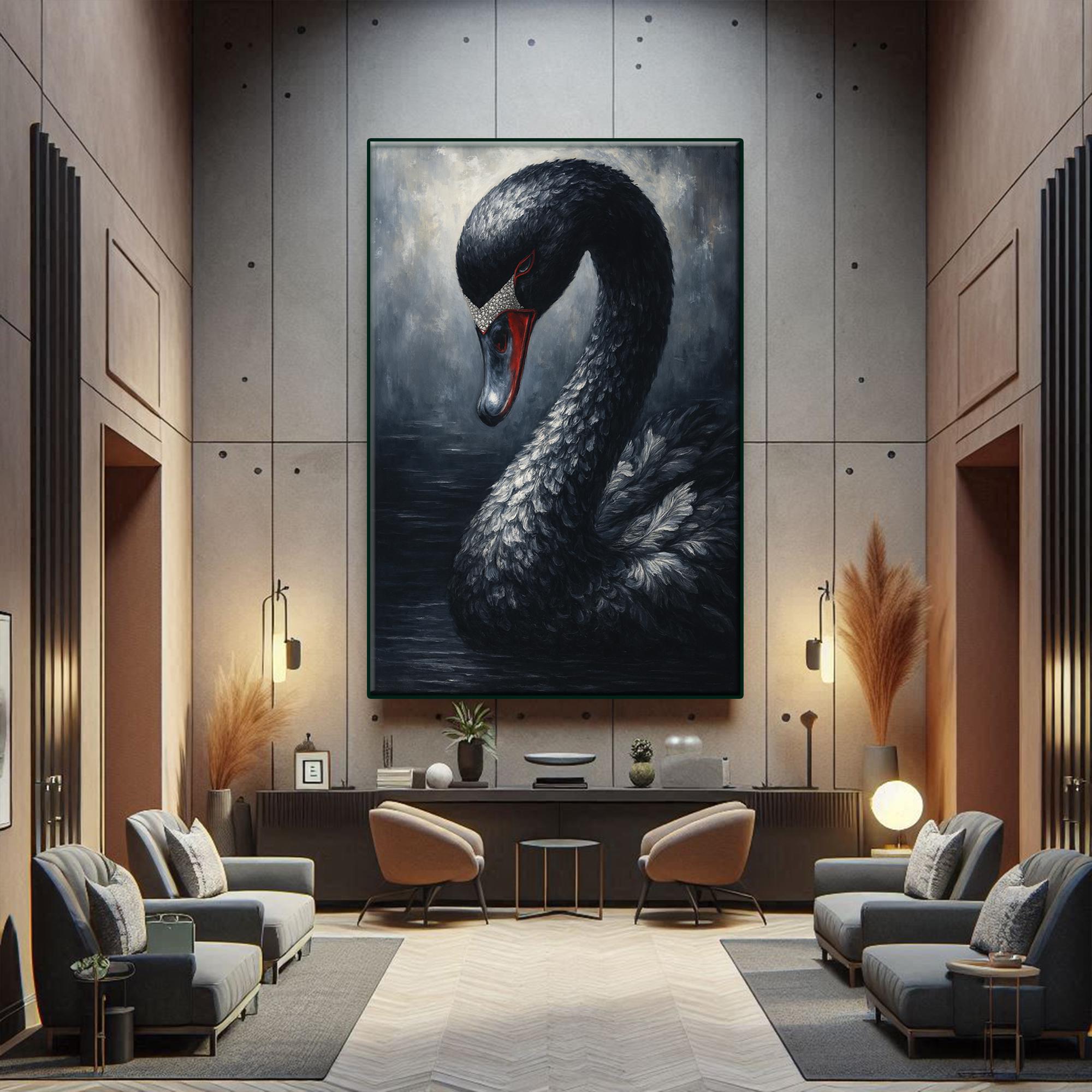 Antique Black Swan Canvas Print: Bird Wall Art for Dark Academia