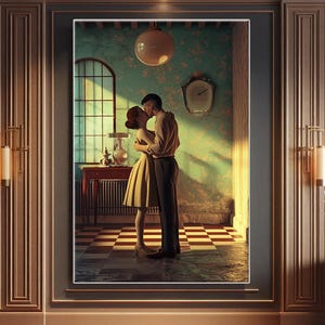 Romantic Vintage Kiss Art Print, Retro Couple Wall Decor, 1950s Style Antique Love Wall Art Print, Vintage Romanticism, Kiss Lover Wall Art