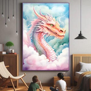 Mystical Dragon Watercolor Print, Dragon Wall Art, Magical Creature Poster,Fantasy Home Decor, Nursery Drawing Decor,Fantasy Dragon Wall Art