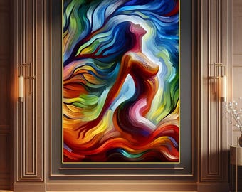 Nature Naked Woman Wall Art Cottagecore Decor, Sexy Wall Art, Body Positive Art, Naked Lady Drawing, Female Figure Decor, Housewarming Gift