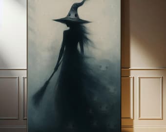 Halloween Witch Canvas Print: Spooky Witch Wall Art for Dark Academia Decor