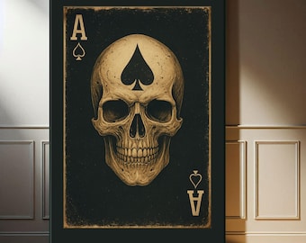 Impresión en lienzo de As de Picas: Arte mural de naipes con calaveras para la decoración de la cueva del hombre
