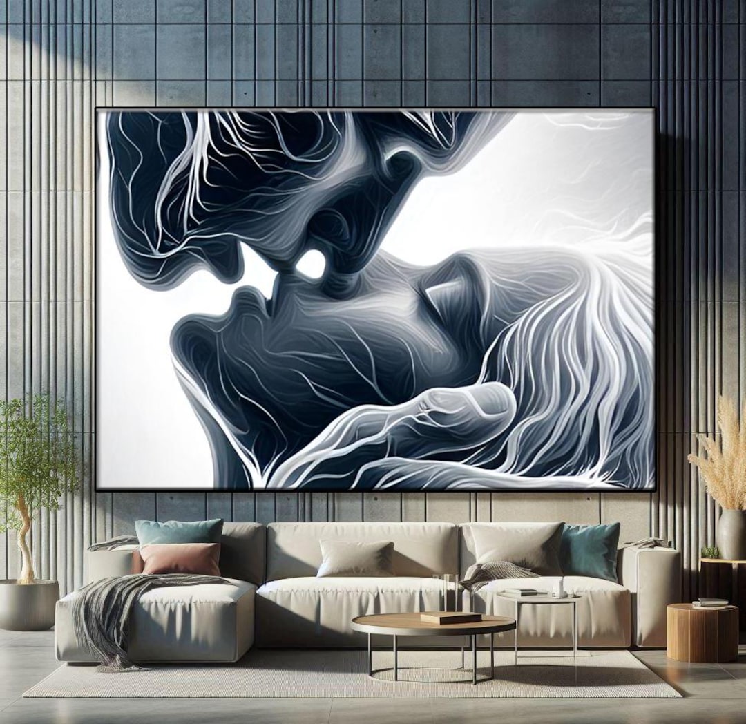 Couple Abstract Design Modern Abstract Couple Kiss Art, Intimate Couple Art, Modern Bedroom ...