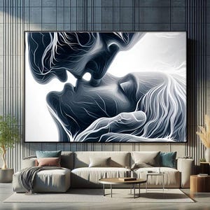 Modern Abstract Couple Kiss Art, Intimate Couple Art, Modern Bedroom Decor, Unique Gift for Couples, Couple Kiss Canvas, Romantic Wall Decor