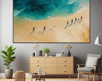 Lienzo decorativo con olas costeras rompiendo en la naturaleza, arte mural costero oceánico, decoración costera, arte mural náutico, decoración de playa, regalo de inauguración de la casa -8