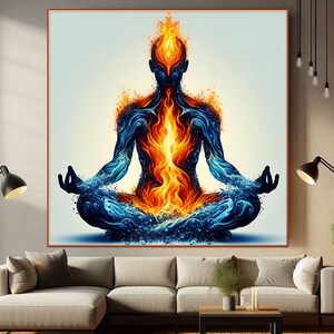 Meditation Yoga Zen Garden Decor, Buddha Cosmic Wall Art, Fire and Water Elements Chakra Spiritual Wall Art - Meditation New Home Gift