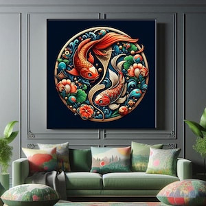 Koi Fish Canvas Wall Art, Japanese Style Yin Yang Koi Artwork, Modern Decor, Spiritual Wall Decor, Zen Art, Koi Fish Art Print, Japanese Art