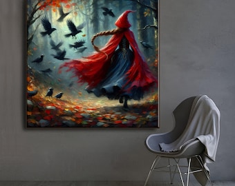 Autumn Witch Canvas Print: Halloween Wall Art for Dark Academia Decor