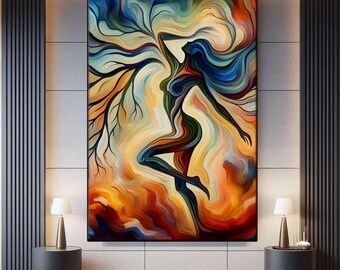 Nature Sexy Naked Woman Canvas Wall Art, Naked Lady, Fashion Wall Art, Fantasy Wall Art, Feminist art, Tree Wall Art, Body Positive art