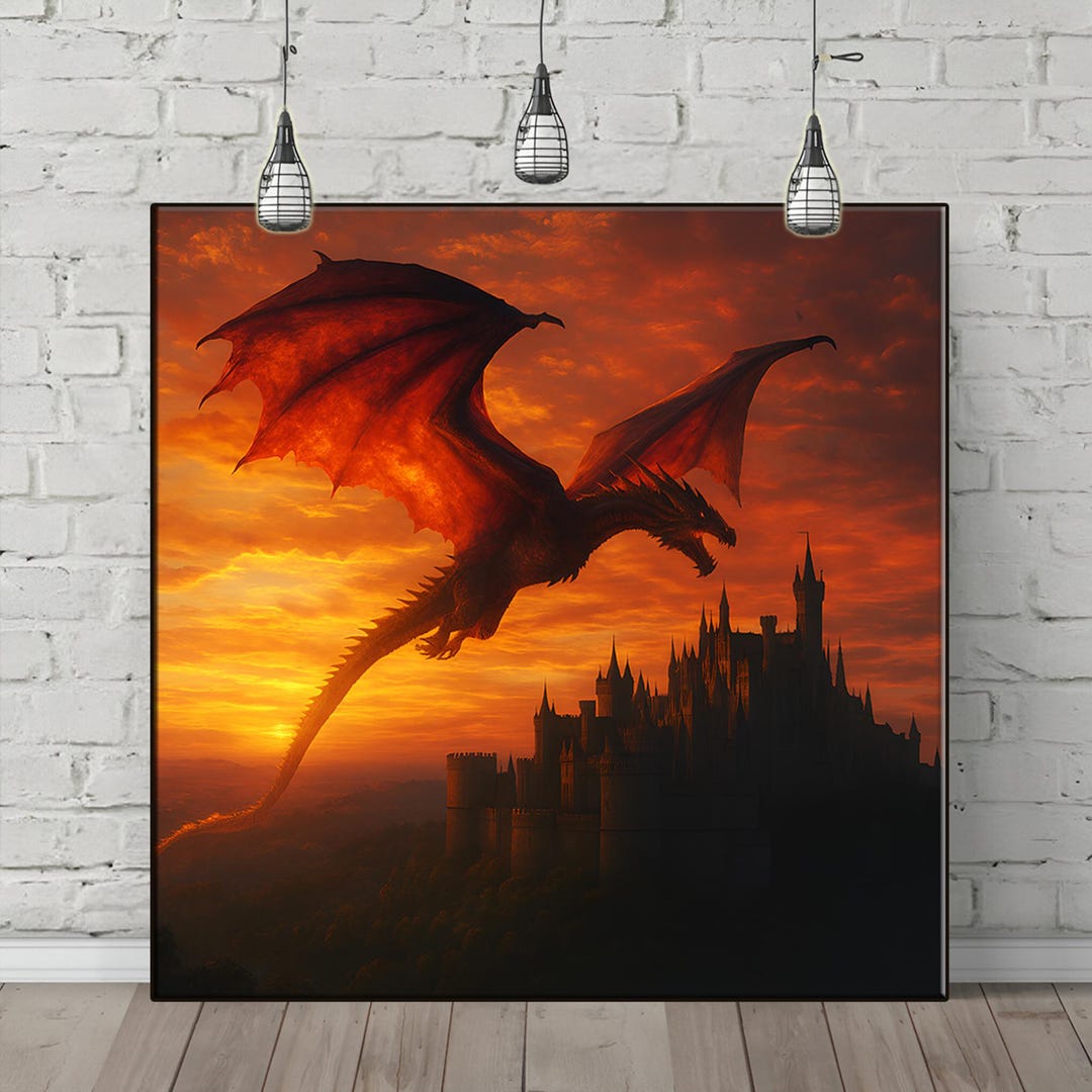 Fantasy Dragon Canvas Print: Red Dragon Wall Art for Gothic Home Decor ...