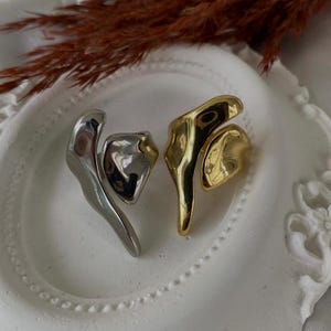 Gold Stackable Rings For Woman, Adjustable Thumb Statement Chunky Oversize Silver Rings,Unique Abstract Wide Band Hammered Ring,Silver Ring