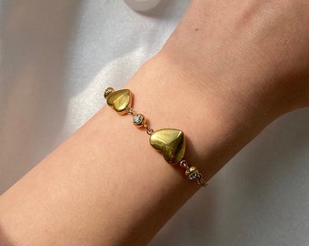 Gold Heart Bracelet, Dainty Heart Bracelet, Shinny Bracelet, Puffy Heart Bracelet, Vintage Bracelet, Thin Bracelet, Mom Bracelet