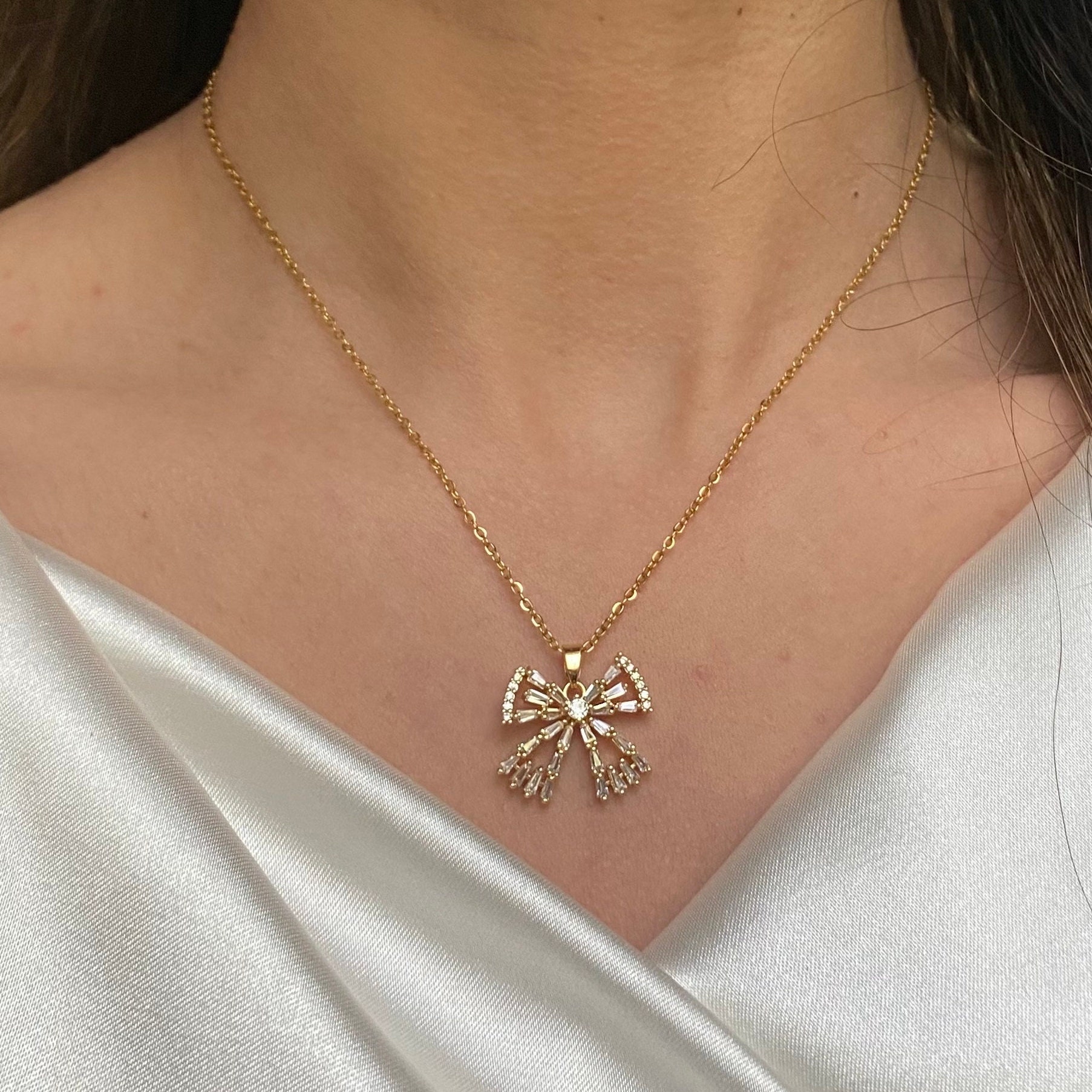 Gold Coquette Aesthetic Bow Vintage Necklace, Bridesmaid