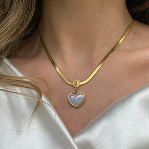 Pearl Heart Necklace, Mother Of Pearl Heart Necklace, Dainty Pearl Necklace, Puffy Heart Necklace, Gold Filled Vintage Heart Necklace