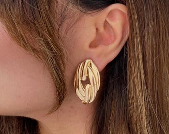 Aros de aro con doble nudo de amor bañados en oro de 14 quilates, aros dorados, aretes vintage dorados con nudo grande y grueso, aretes con nudo de amor