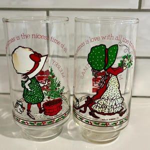 Pair of Vintage Holly Hobbie Christmas Coca-Cola Glasses