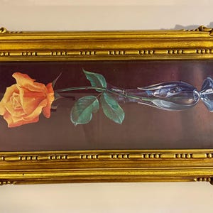 Vintage Hollywood Regency Style Ornate Gold Framed Floral Picture Print by Nel Cary