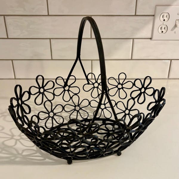 Vintage Black Metal Gänseblümchen-Muster MCM Korb