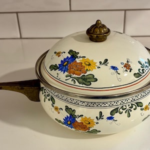 Vintage Asta Germany Style Enamel Sauce Pan with Floral Design