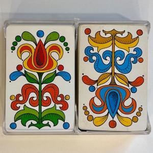 Confezione da 2 set di carte da gioco Whitman vintage/retrò degli anni '60 e '70 con motivi floreali astratti