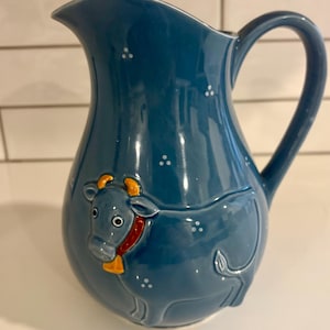Vintage Otagiri Japan Blue Cow Pitcher for Country Farm Kitchen