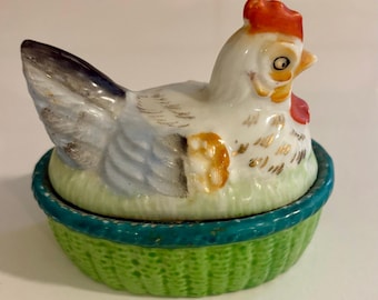 Vintage Ceramic Hen on Nest made in Occupied Japan - Possible Salt Cellar