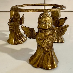 Vintage Brass Angel Cherub Sphere Plant Candle Holder or Stand Perfect for Christmas Decor