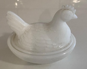 Vintage Milk Glass Hen on Nest Salt Cellar