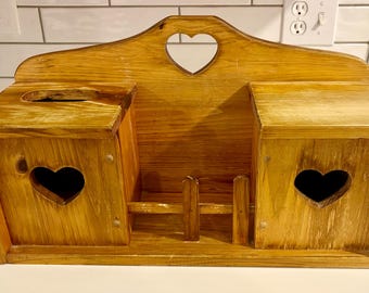 Vintage Wood Heart Cut Out Country Kitchen Wall Curio Cabinet Display Shelf