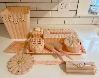 Vintage 1950s Pink Butterfly Vanity Set for Bathroom by Menda Co made in USA