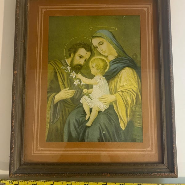 Aus Holz gerahmte Antike Heilige Familie katholischer Druck