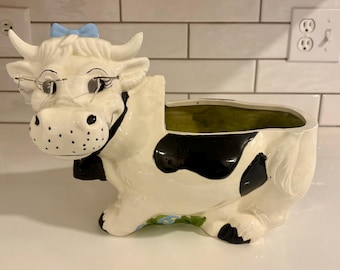 ヴィンテージの牛柄キャニスター蓋：ファームハウスキッチン