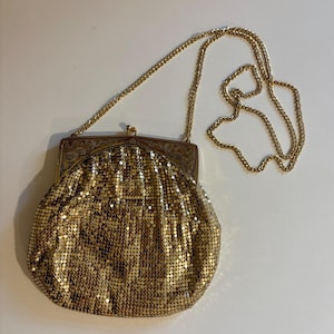 Vintage Whiting and Davis Gold Mesh Evening Bag Purse with Crossbody Strap