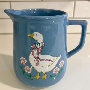 Vintage B&D Blue Goose or Duck Pitcher with Flowers and Ribbon