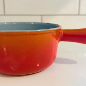 Vintage Descoware Belgian Cast Iron Orange Enamel Sauce Pan