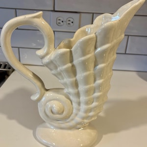 Vintage Ceramic White Shell Vase or Pitcher made in 1968
