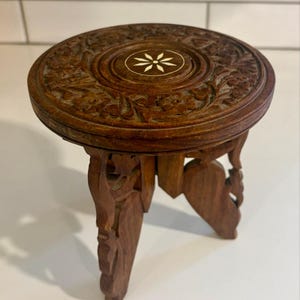 Vintage Carved Wood Plant Stand made in India