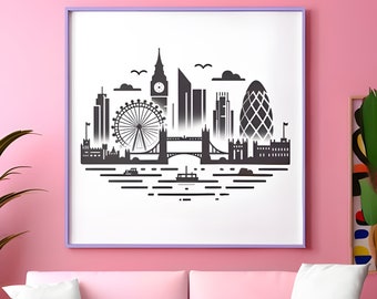 London skyline illustration. Decoration office, living room.