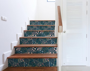 Peel & Stick Stair Riser Decals – Dark Botanical Stair Stickers, Whimsical Vinyl Strips for Staircase Makeover