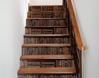 Vintage Books Stair Riser Decals, Peel and Stick Vinyl Staircase Stickers, Decorative Stair Riser Strips for Home Decor