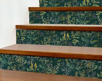 Botanical Stair Riser Decals, Dark Whimsical Staircase Stickers, Peel and Stick Vinyl Stair Riser Strips for Decor