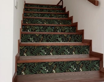 Stair Riser Decals – Dark Botanical Peel & Stick Vinyl Stickers for Staircase Decor