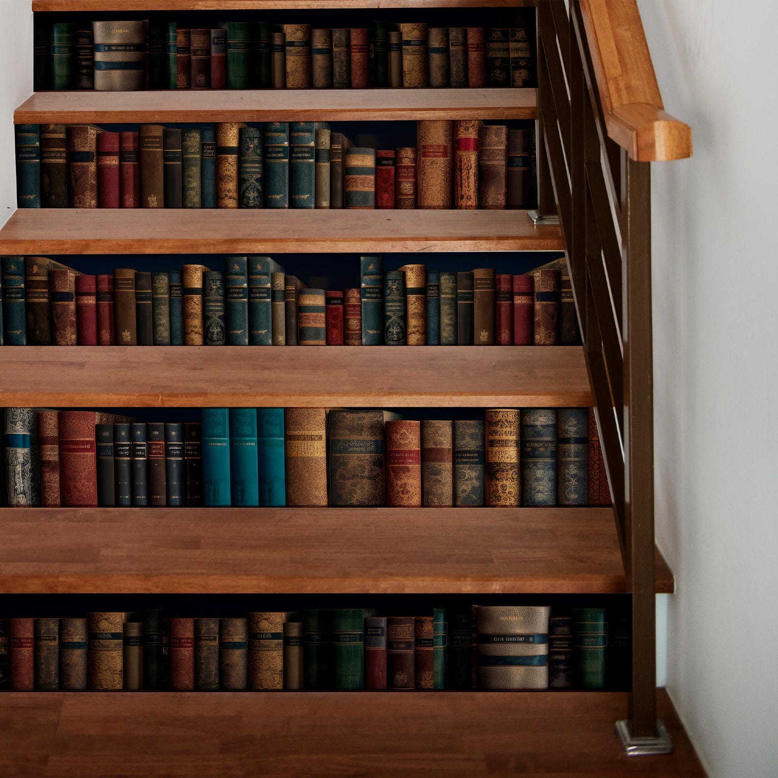 Library Book Risers Vintage Books Stair Riser Decals, Bookshelf Style Staircase Stickers ...