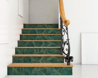 Art Deco Stair Riser Decals, Peel & Stick Vinyl Staircase Stickers, Self Adhesive Stair Riser Strips for Home Decor